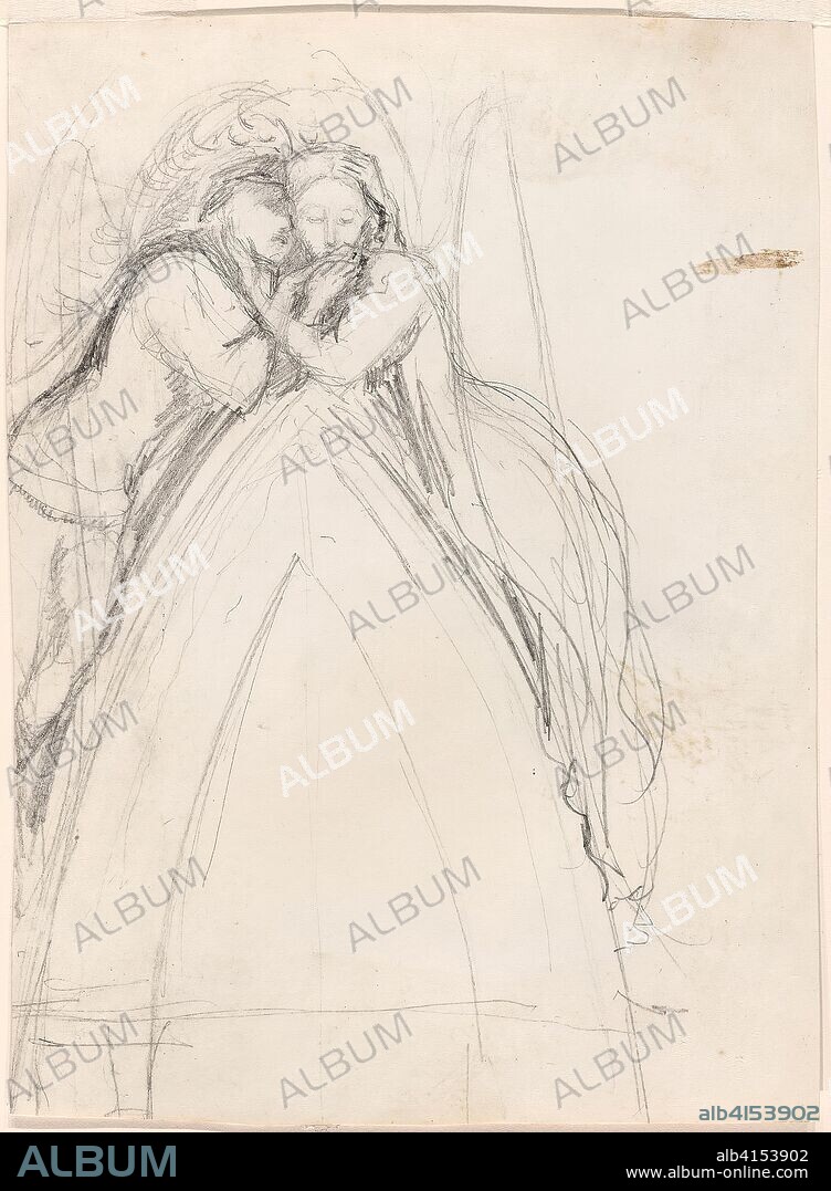 Design for a Gothic Arch with the Artist and Effie Ruskin Embracing (recto); Design for a Gothic Arch with Effie as an Angel (verso). Sir John Everett Millais; English, 1829-1896. Date: 1853. Dimensions: 232 × 115 mm. Graphite, with touches of pen and brown ink (recto and verso) on ivory paper. Origin: England.