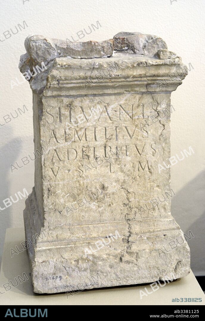 Altar stone consecrated to Silvanus. Dedicated by Aemilius Adelphus. 2nd century AD. National Archaeological Museum, Tarragona. Spain.