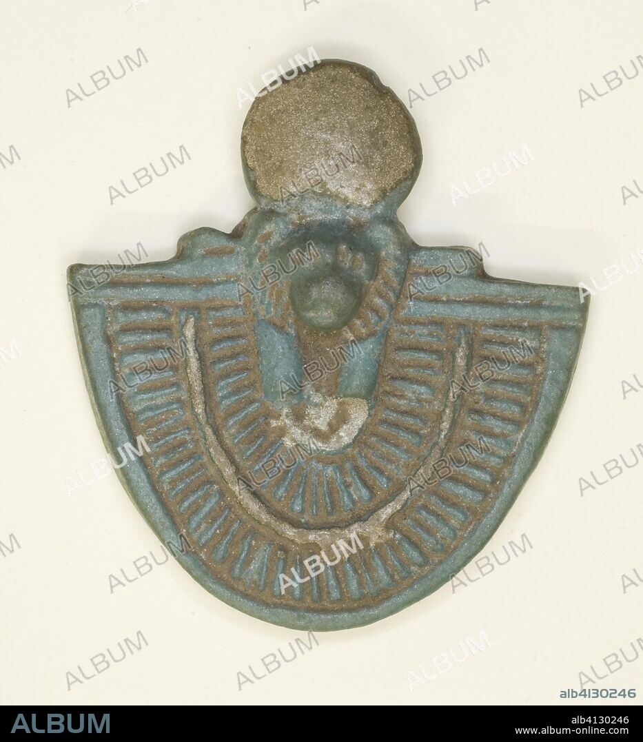 ANCIENT EGYPTIAN. Pectoral Amulet of the Goddess Bastet. Egyptian. Date: 664 BC-343 BC. Dimensions: 4.13 × 3.81 × .64 cm (1 5/8 × 1 1/2 × 1/4 in.). Faience. Origin: Egypt.