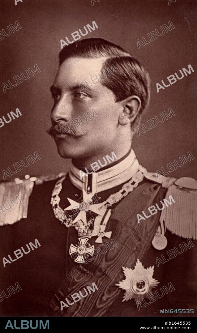 Wilhelm II (1859-1941) Emperor of Germany 1888-1918. Photographic portrait published in London in 1887 before his father began his brief reign as Frederick II.  From "Two Royal Lives" by Dorothea Roberts (London, 1887).  Woodburytype.  (Photo by: Universal History Archive/UIG via Getty Images).