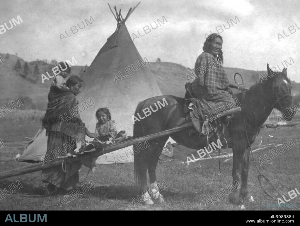 Cheyenne Indian travois at Lame Deer Montana. From Encyclopedia of the Horse page 99.
