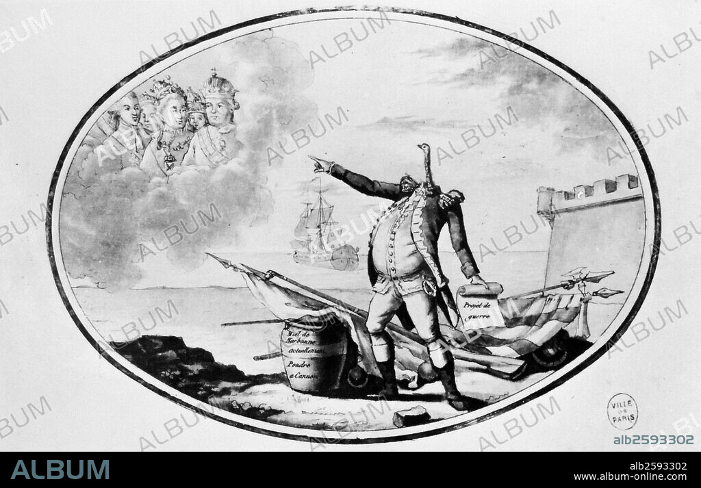Caricature decrying Louis Marie Jacques Amalric, comte de Narbonne-Lara (17, 23 or 24 August 1755 – 17 November 1813) was a French nobleman, soldier and diplomat. His liberal ideas soon made him be one of the first inscribed in the Club de Valois, where the Duke of Orléans presided. He was afterwards appointed Commander of the National Guard in Franche-Comté. .