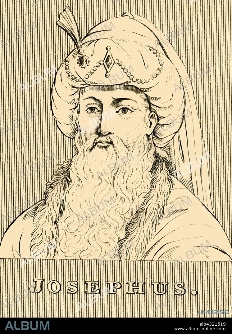 'Josephus', (37 -c100), 1830. Titus Flavius Josephus (37 -c100) first-century Romano-Jewish historian who initially fought the Romans, was captured as a slave translator by Vespasian, defected to the Roman side and served as a translator when Titus led the Siege of Jerusalem. From "Biographical Illustrations", by Alfred Howard. [Thomas Tegg, R. Griffin and Co., J. Cumming, London, Glasgow and Dublin, 1830].