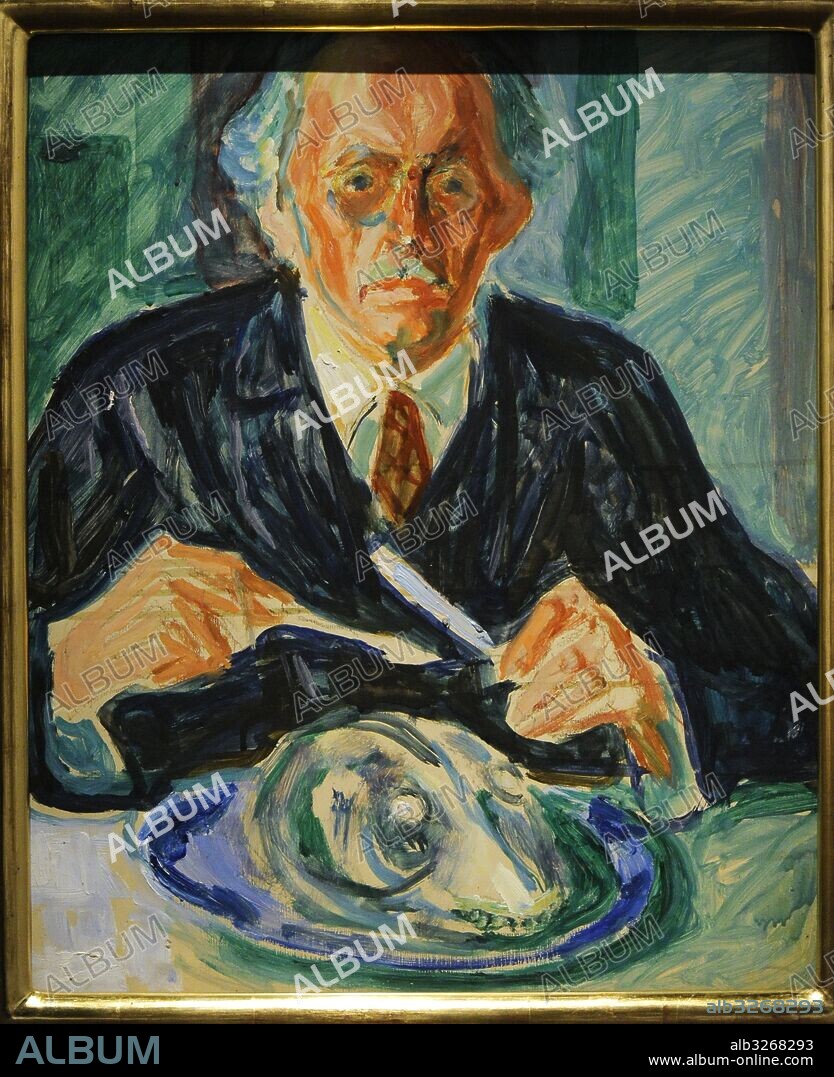 Edvard Munch (1863-1944). Pintor noruego. Autorretrato con cabeza de bacalao sobre plato, 1940-1942. Museo Munch. Oslo. Noruega.