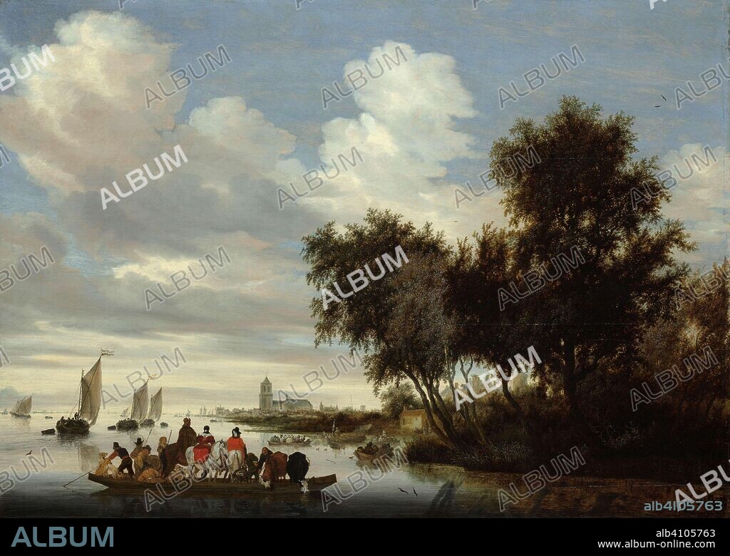 SALOMON VAN RUYSDAEL. River Landscape with Ferry. Rivierlandschap met een veerboot. Dating: 1649. Measurements: h 91 cm × w 126 cm; h 116.5 cm × w 152 cm.