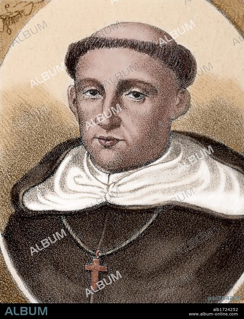 CANO, Fray Melchor (1509-1580). Teólogo dominico español. Grabado coloreado del siglo XIX.