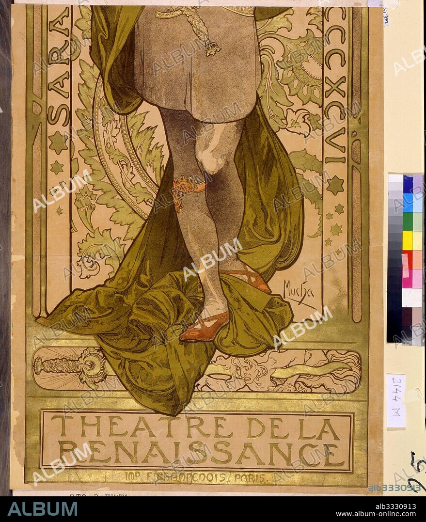 ALPHONSE MUCHA. Poster for the theatre play Lorenzaccio by A. de Musset in the Theatre de la Renaissanse (Lower part).