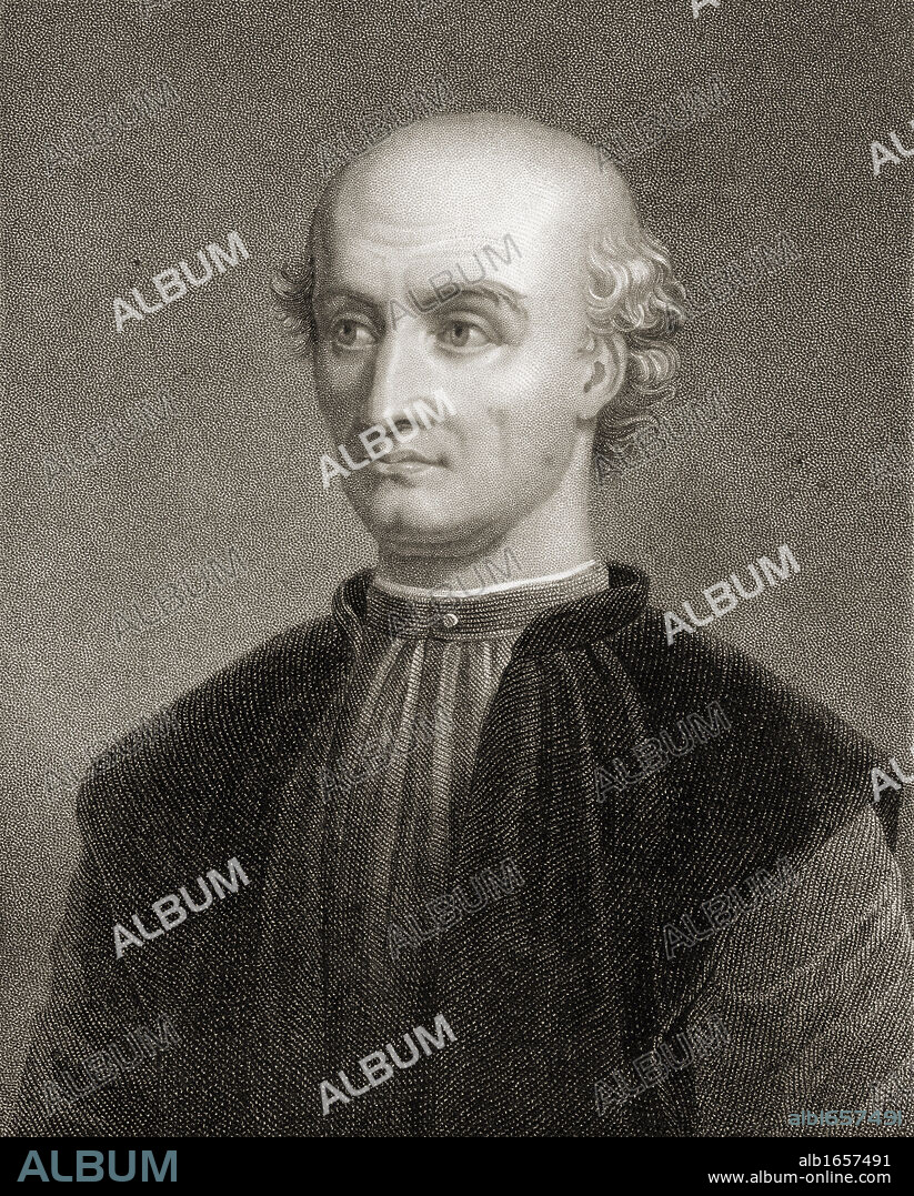 Donato Bramante,also Donino or Donnino, 1444-1514. Italian architect. From the book 'Gallery of Portraits' published London 1833.