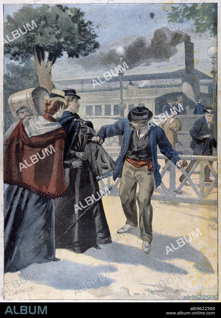 ANON. Assassination of Elisabeth of Bavaria by Luigi Lucheni, 1898. Elisabeth (1837-1898) was Empress of Austria and Queen of Hungary as consort of Franz Joseph I whom she married in 1854. On 10 September 1898 she was stabbed through the heart by the Italian anarchist Lucheni (1873-1910) as she was about to board the steamer at Geneva to travel to Montreux. She was the mother of the Crown Prince Rudolph (1858-1889) who shot his lover Marie Vetsera then himself at Mayerling, his hunting lodge, in 1889. From Le Petit Journal (Paris, 25 September 1898).