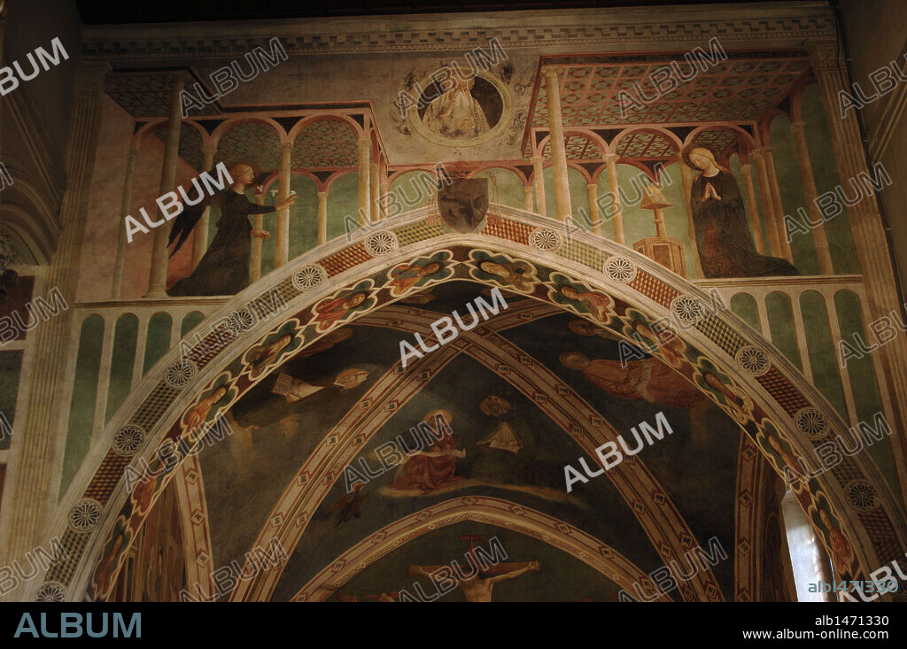 ARTE MEDIEVAL. ITALIA. BASILICA DE SAN CLEMENTE DE LETRAN. Fundada en el siglo IV y reconstruída en el siglo XII. Reformada en el XVIII. Vista de los FRESCOS, obra de Masolino da Panicale, de la CAPILLA DE SANTA CATALINA. ROMA.