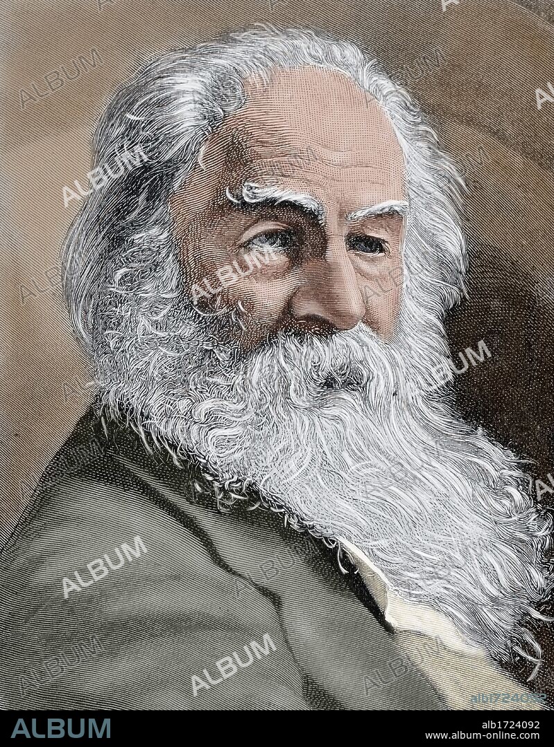 Walt Whitman (1819-1892). American poet., essayist and journalist. Nineteenth-century colored engraving.
