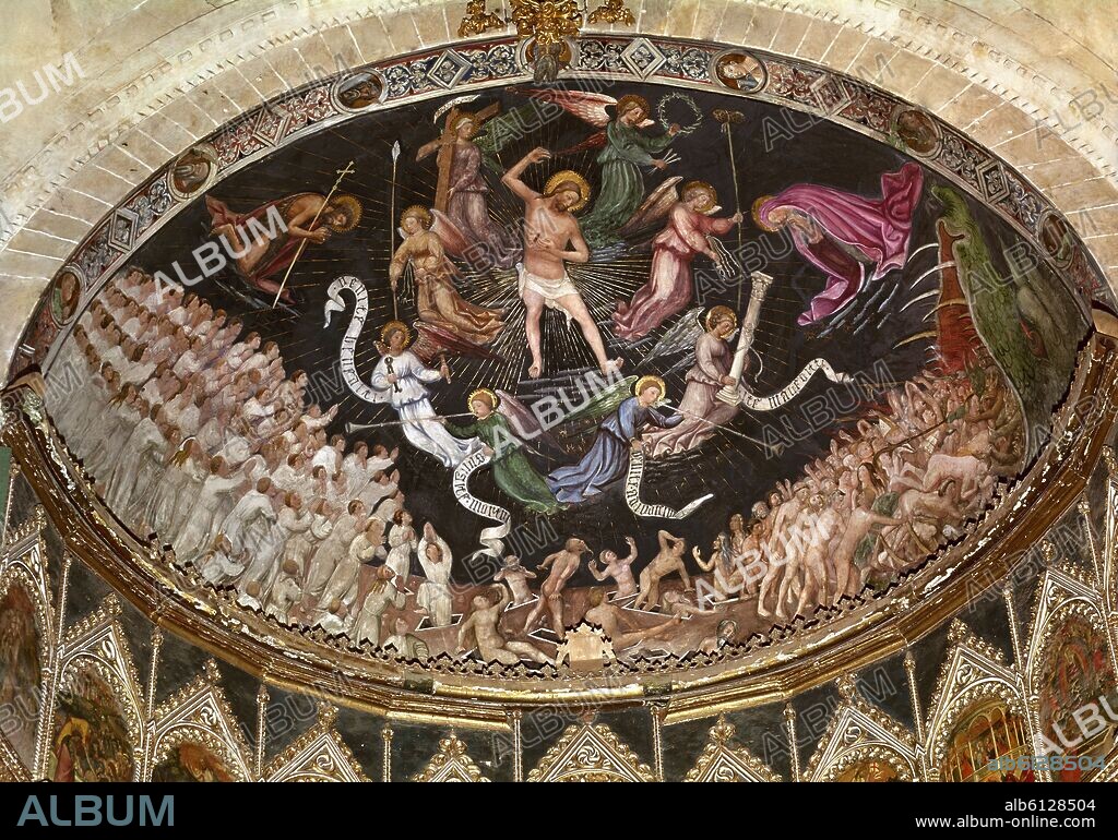NICOLÒ DELLI. EL JUCICIO FINAL - REMATE DEL RETABLO MAYOR DE LA CATEDRAL DE SALAMANCA - SIGLO XV - GOTICO INTERNACIONAL - FOTO AÑOS 60.