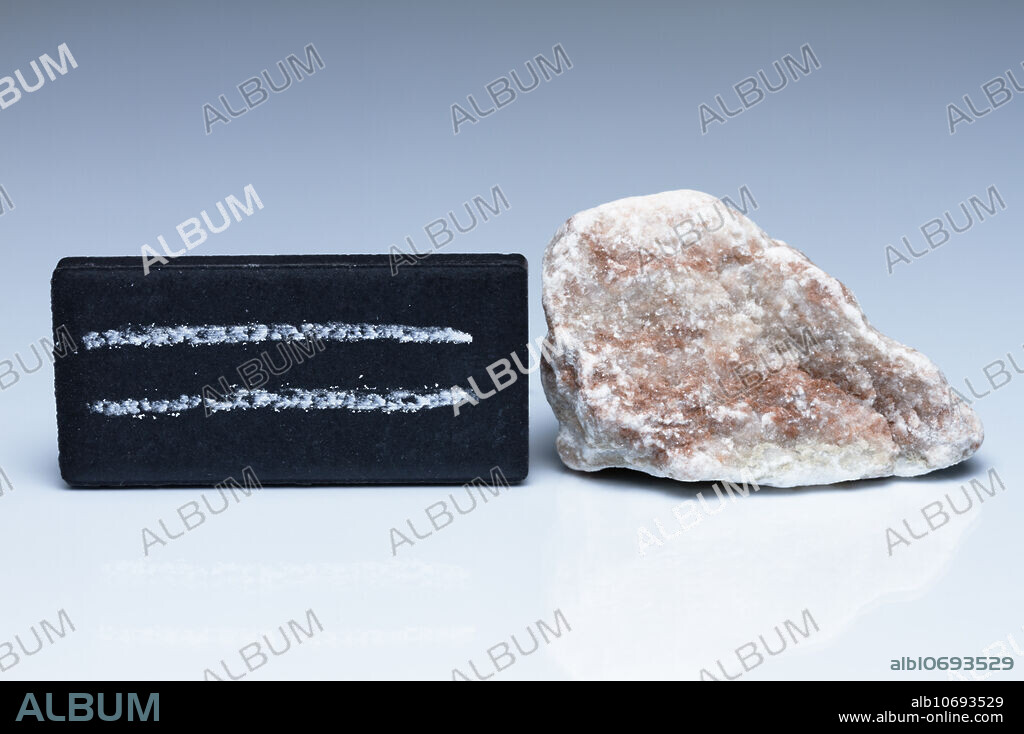 Gypsum streak test. The streak test is used to determine the colour of a mineral in powdered form. It is done by scraping a specimen across a piece of unglazed porcelain known as a streak plate. Gypsum has a white streak. It is a soft mineral composed of calcium sulphate dehydrate (CaSO4 2H2O). Gypsum is defined to have hardness of 2 in the Mohs scale.