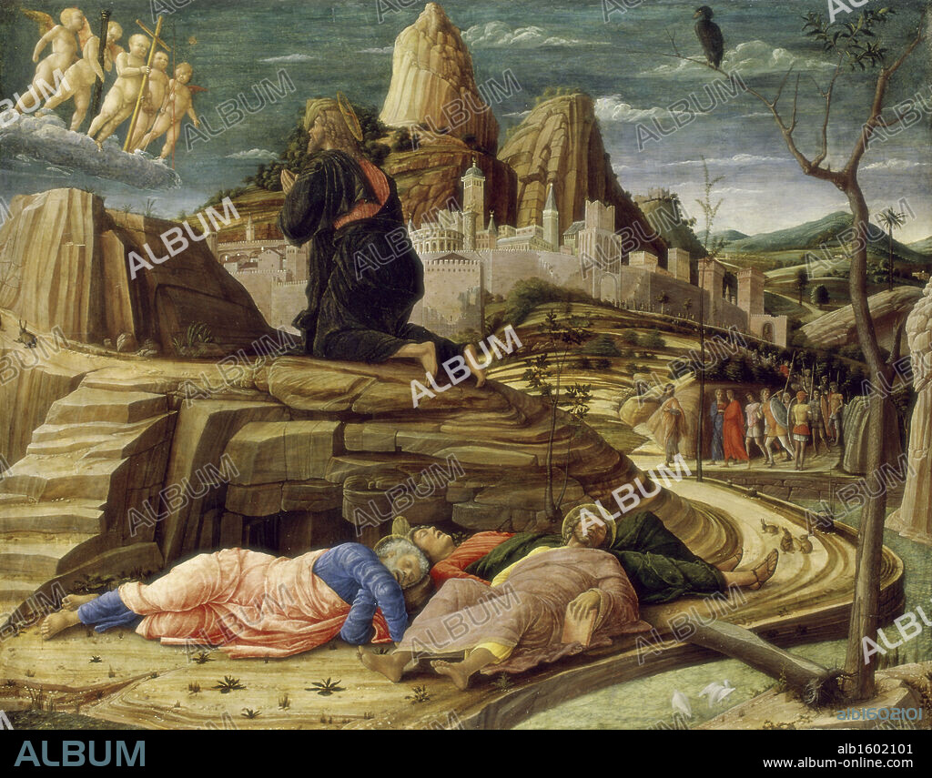 The Agony in the Garden, by Andrea Mantegna, oil on wood panel, 1460, England, London, National Gallery, 1431-1506.