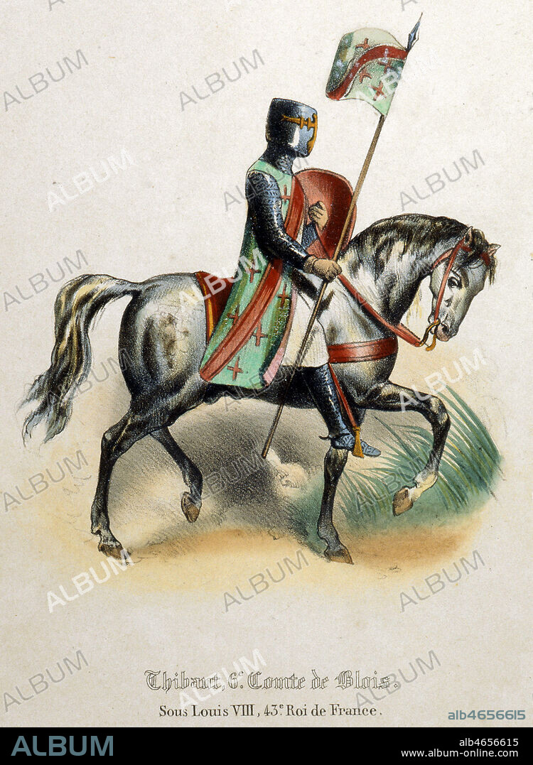 'THIBAUT, 6e Comte de Blois sous Louis VIII'. Illustration par NUMA, realisee vers 1850. Credit : Coll. Jonas/KHARBINE-TAPABOR.