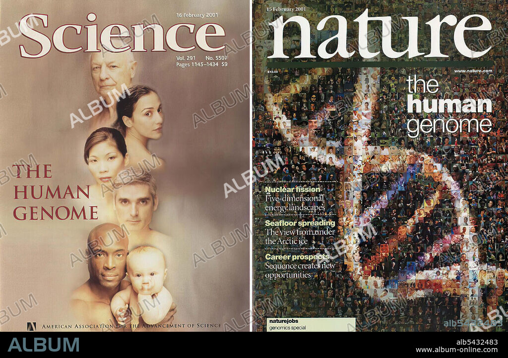 Portada de revistas sobre el proyecto del genoma humano.