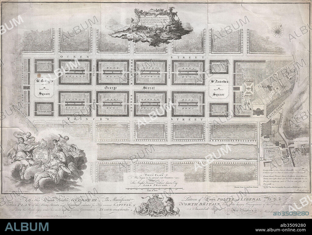 1768, James Craig Map of New Town, Edinburgh, Scotland, First Plan of New Town.