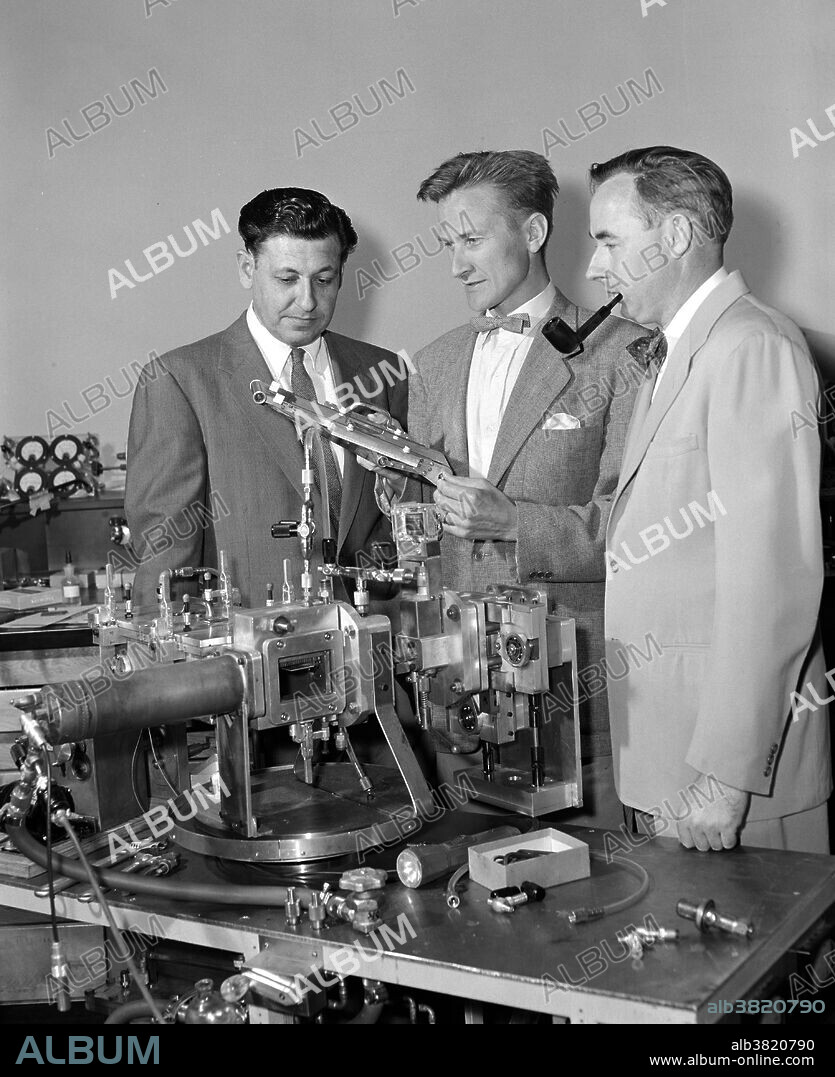 The co-discoverers of nobelium (element 102) in the HILAC building, Lawrence Berkeley Laboratory (LBL) in 1958 with Albert Ghiorso, Torbjorn Sikkeland, and John R. Walton, (Glenn T. Seaborg absent.) The discovery of element 102 was a complicated process and was claimed by groups from Sweden, the United States, and the former Soviet Union. The first complete and incontrovertible report of its detection only came in 1966 from the Joint Institute of Nuclear Research at Dubna (then in the Soviet Union).