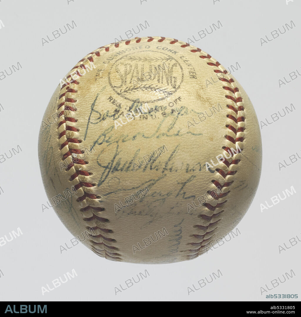 A white leather with red stitching Spalding® Official National League baseball signed by members of the 1953 Brooklyn Dodgers: Jackie Robinson, Roy Campanella, Billy Cox, Bobby Morgan, George Shuba, Wayne Belardi, Don Thompson, Rube Walker, Bill Antonello, Carl Erskine, Preacher Roe, Billy Loes, Clem Labine, Ben Wade, Joe Black, Jim Hughes, and manager Chuck Dressen. The team signed Jackie Robinson in 1947 as the first black player in the modern major leagues.