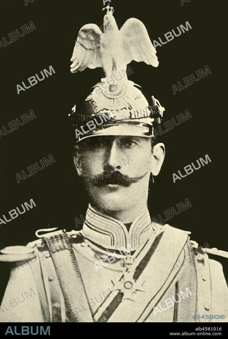 Prince Maximilian of Baden, c1890, (c1920). Portrait of 'Prince Max of Baden, who succeeded Count Hertling as German Chancellor', wearing military uniform and a helmet with an eagle on the top. German prince and politician Maximilian, Margrave of Baden (1867-1929) briefly served as Chancellor of the German Empire and was involved in armistice negotiations at the end of the First World War. From "The Great World War: A History", Volume IX, edited by Frank A Mumby. [The Gresham Publishing Company Ltd, London, c1920].