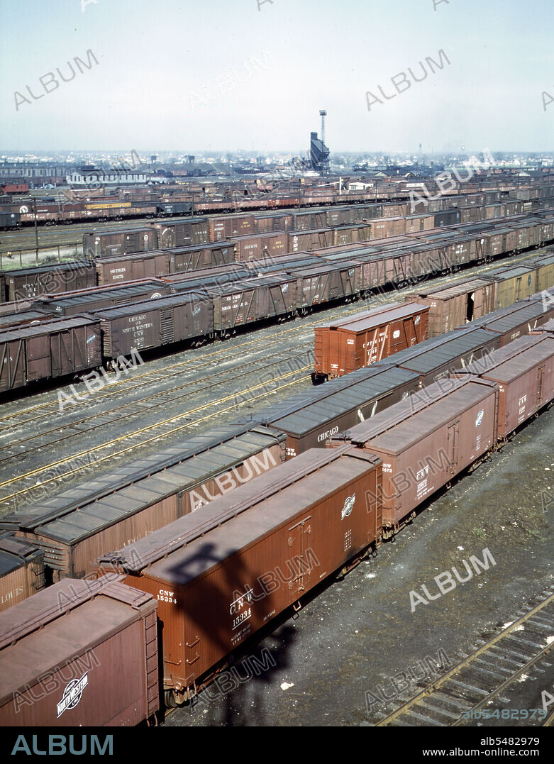 General view of part of the Proviso yard of the Chicago and Northwestern [i.e. North Western] railroad, Chicago, Ill. In the background is the coal chute and roundhouse April 1943.