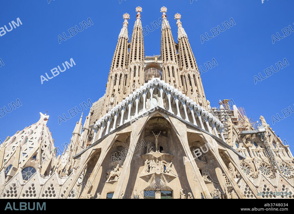 La Sagrada Familia church designed by Antoni Gaudi, back view, UNESCO World Heritage Site, Barcelona, Catalonia (Catalunya), Spain, Europe.