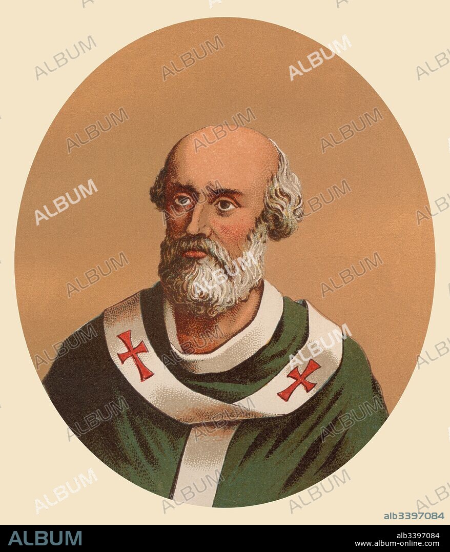 Los Papas y los Bárbaros. Landon (-914), Papa de de la iglesia católica de 913 a 914. Grabado de 1866.