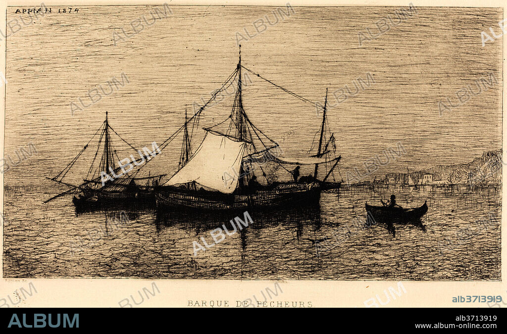 ADOLPHE APPIAN. Barque de Pecheurs. Dated: 1874. Dimensions: overall: 13.9 x 22.4 cm (5 1/2 x 8 13/16 in.). Medium: etching on laid paper.