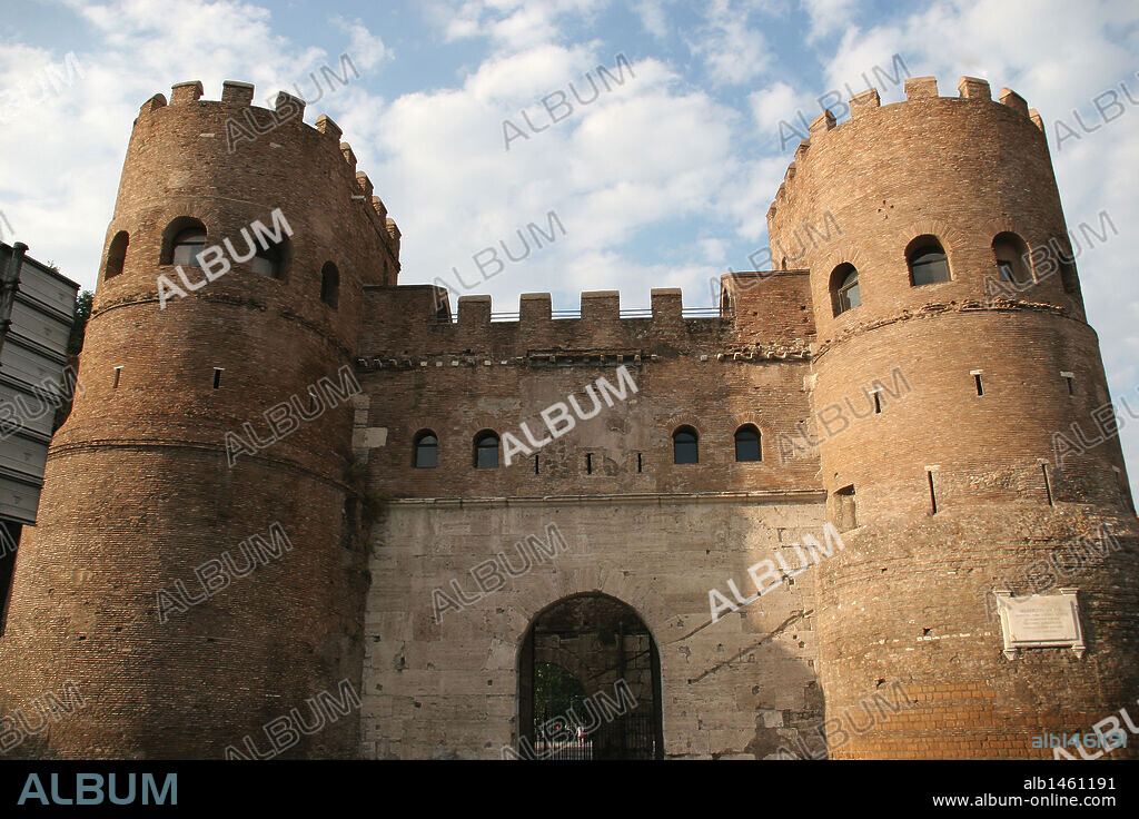 Porta San Paolo. One of the southem gates in the 3rd century Aurelian Wals of Rome.  Rome. Italy.