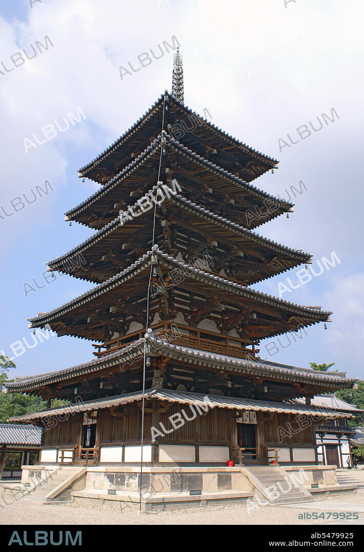 Horyu-ji (Temple of the Flourishing Law) is a Buddhist temple in Ikaruga, Nara Prefecture, Japan. The temple's pagoda is widely acknowledged to be one of the oldest wooden buildings existing in the world, underscoring Horyu-ji's place as one of the most celebrated temples in Japan. In 1993, Horyu-ji was inscribed together with Hokki-ji as a UNESCO World Heritage Site under the name Buddhist Monuments in the Horyu-ji Area. The Japanese government lists several of its structures, sculptures and artifacts as National Treasures.