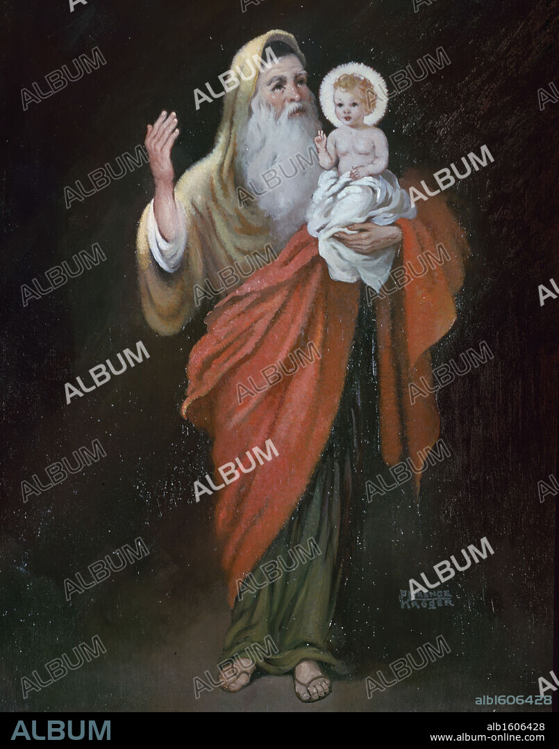 St Joseph with the Christ Child by Florence Kroger, 20th century art.