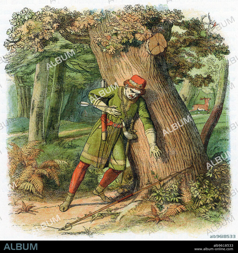 Death of King William II, 1100 (1864). William II (Rufus), King of England from 1087, was shot and killed by an arrow while hunting in the New Forest. The third son of William the Conqueror, he was a widely unpopular ruler, leading some historians to theorise that his death was not an accident.