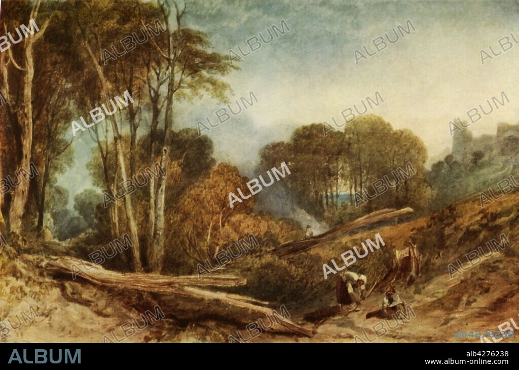 JOSEPH MALLORD WILLIAM TURNER. 'Beeston Castle, Cheshire', c1839, (1934). Rural scene with fallen tree, and castle in the distance. From "The Connoisseur", Vol 93, No 389, January 1934. [The Connoisseur Ltd., London, 1934].
