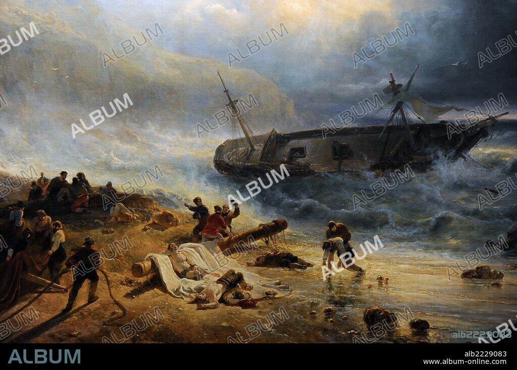 Wijnand Nuijen (1813-1839). Dutch painter. Shipwreck off a Rocky Coast, c.1837. Detail. Rijksmuseum. Amsterdam. Holland.