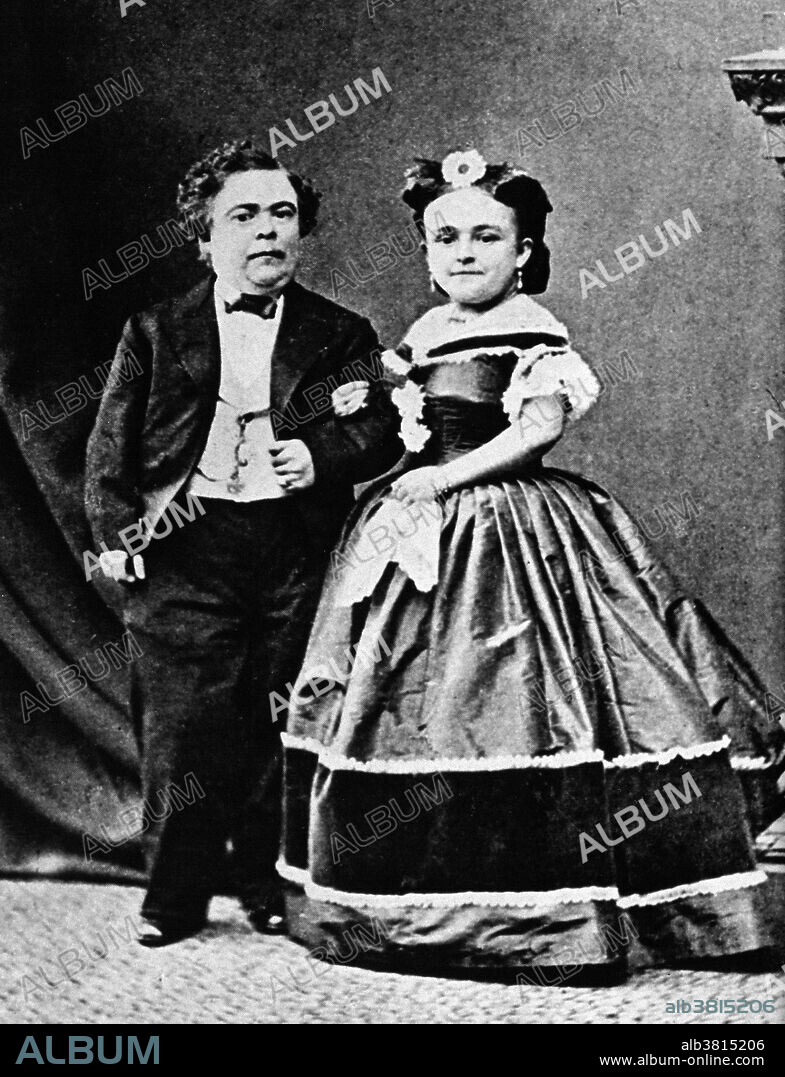 Charles Sherwood Stratton (January 4, 1838 - July 15, 1883), "General Tom Thumb", was an American dwarf performer. P.T. Barnum, a distant relative (half fifth cousin, twice removed), heard about Stratton and after contacting his parents, taught the boy how to sing, dance, mime, and impersonate famous people. Barnum took young Stratton on a tour of Europe, making him an international celebrity. His marriage with a little person, Lavinia Warren (October 31, 1842 - November 25, 1919), became front-page news. The wedding took place at Grace Episcopal Church and the wedding reception was held at the Metropolitan Hotel. The best man at the wedding was Commodore Nutt, another dwarf performer in Barnum's employ. Following the wedding, the couple was received by President Lincoln at the White House. Under Barnum's management, Stratton became a wealthy man. He owned houses, a steam yacht, and he had a wardrobe of fine clothes. When Barnum got into financial difficulty, Stratton bailed him out. Later, they became business partners. Stratton died unexpectedly of a stroke in 1883, at the age of 45. Over 20,000 people attended the funeral. Warren died in 1919 at the age of 77 and is buried next to her first husband with a simple gravestone that reads: "His Wife.".