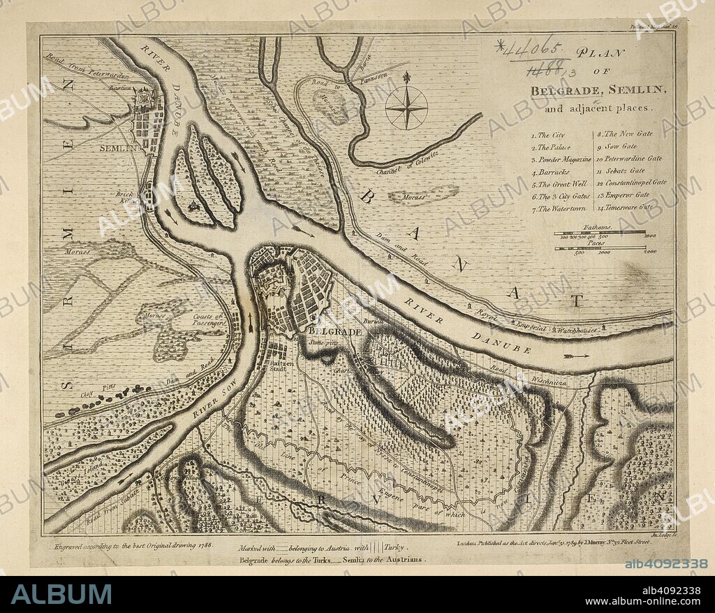 A plan of Belgrade. Plan of Belgrade, S. and adjacent places. 1789. Source: Maps * 44065.(13.). Language: English.