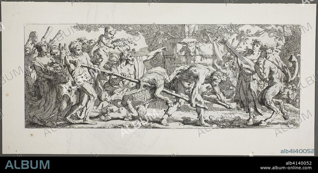 JOSEPH MARIE VIEN I. Offering to Bacchus, plate one of four from Le Travaux de la Vendange. Joseph-Marie Vien, the Elder; French, 1716-1809. Date: 1750. Dimensions: 160 × 425 mm (image); 170 × 433 (plate). Etching on paper. Origin: France.