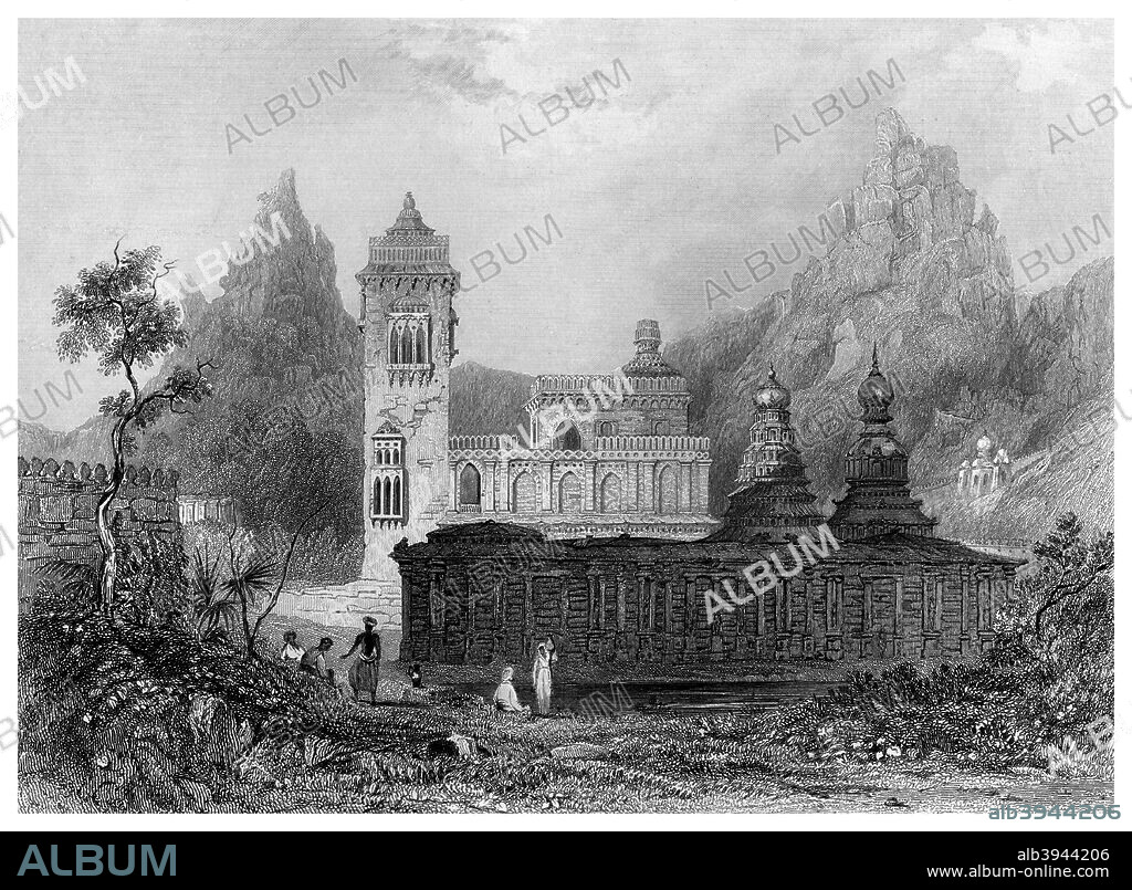 'The Ghugun Mahal, Penkonda'. View showing the Gagan Mahal in Penukonda, Andhra Pradesh, India. It was built by the Vijayanagaras in the mid 16th century as their summer palace. A print from The Faiths of the World, A Dictionary of All Religions and Religious Sects, Volume II, by Reverend James Gardner, A Fullarton & Co, London & Edinburgh.