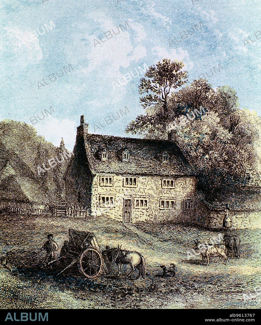 Woolsthorpe Manor near Grantham, Lincolnshire, birthplace of Isaac Newton, 1859. English scientist and mathematician  Isaac Newton's (1642-1727) discoveries were prolific and exerted a huge influence on science and thought. His theories of gravity and his three laws of motion were outlined in his greatest work, Philosophiae Naturalis Principia Mathematica, (1687) and he is credited with discovering differential calculus. He also formulated theories regarding optics and the nature of light that led to him building the first reflecting telescope. Knighted by Queen Anne in 1705, Newton is buried in Westminster Abbey, London.