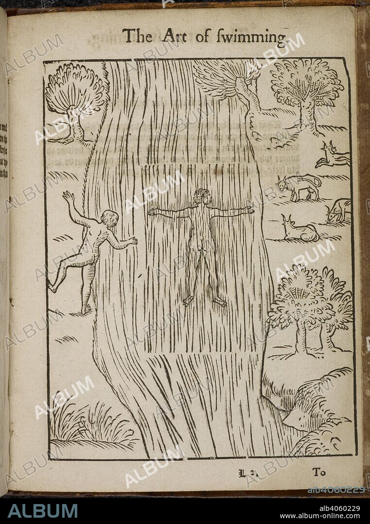 EVERARD DIGBY. One person swimming, another about to. A short introduction for to learne to swimme. Gathered out of Master Digbies Booke of the Art of Swimming. And translated into English for the better instruction of those who vnderstand not the Latine tongue. By Christofer Middleton. At London : Printed by Iames Roberts for Edward White, and are to be sold at the little North doore of Paules Church, at the signe of the Gun, 1595. Great Britain England London. Source: C.194.a.833 page L2.