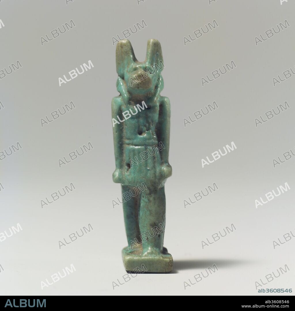 Anubis Amulet. Dimensions: H. 4.7 cm (1 7/8 in). Date: 664-30 B.C..
Funerary amulets often were made in the form of gods who had roles in protecting the mummy. Anubis, the jackal-headed god, oversaw the embalming process. He also bore the epithet "lord of the hallowed ground," meaning protector of the necropolis. Anubis had a significant role in the judgment of the dead when he supervised the weighing of the heart for Osiris.