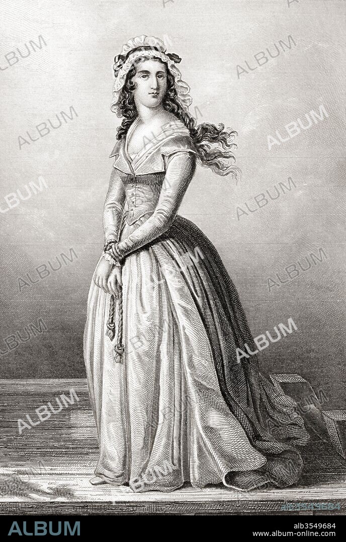 Marie-Anne Charlotte de Corday d'Armont, 1768 – 1793, aka Charlotte Corday. Figure of the French Revolution, sent to the guillotine for the assassination of Jean-Paul Marat. From Galerie Historique de la Révolution Française, published c.1869.