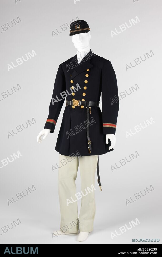 Military uniform. Culture: Portuguese. Designer: A. P. Rego. Date: ca. 1863.
This military ensemble of Portuguese make, dates to the Civil War. Cut in the style of the period, its European manufacture suggests the possibility of foreign imports for the North during that time.