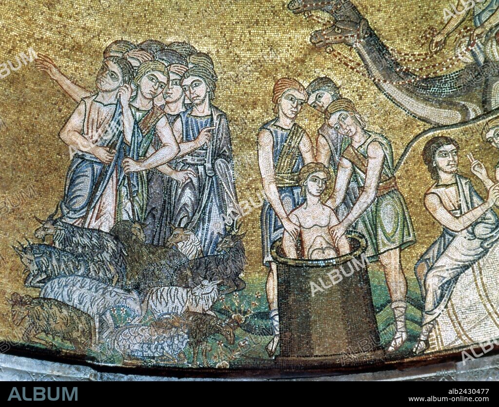 ARTE BIZANTINO. ITALIA. "JOSE EN EL POZO". Mosaico del atrio de la Basílica de San Marcos, datado entre los siglos XII-XIII, de patente tradición bizantina. Venecia.