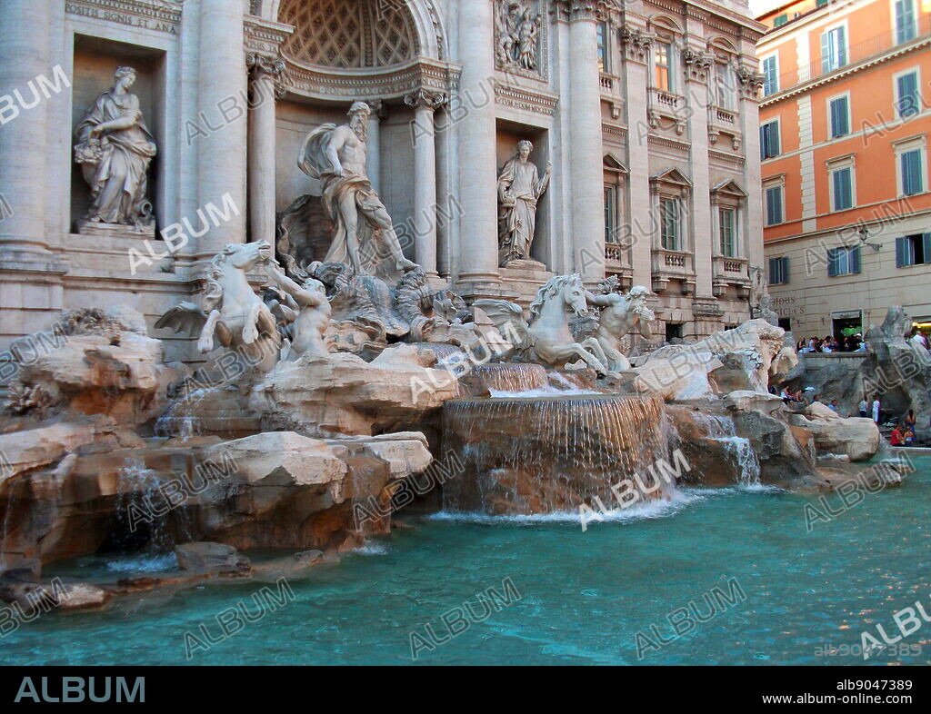 The Trevi Fountain, located in Rome, Italy. Made between 1732-1762 AD. Designed by Nicola Salvi, and completed by Giuseppe Pannini. It is the largest Baroque fountain in Rome and one of the most famous fountains in the entire world.