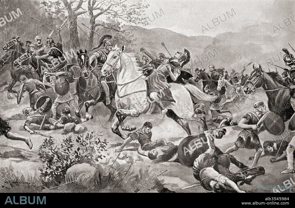 The Battle of Coronea aka the First Battle of Coronea fought in 447 BC during the First Peloponnesian War between the Athenian-led Delian League and the Boeotian League. From Hutchinson's History of the Nations, published 1915.