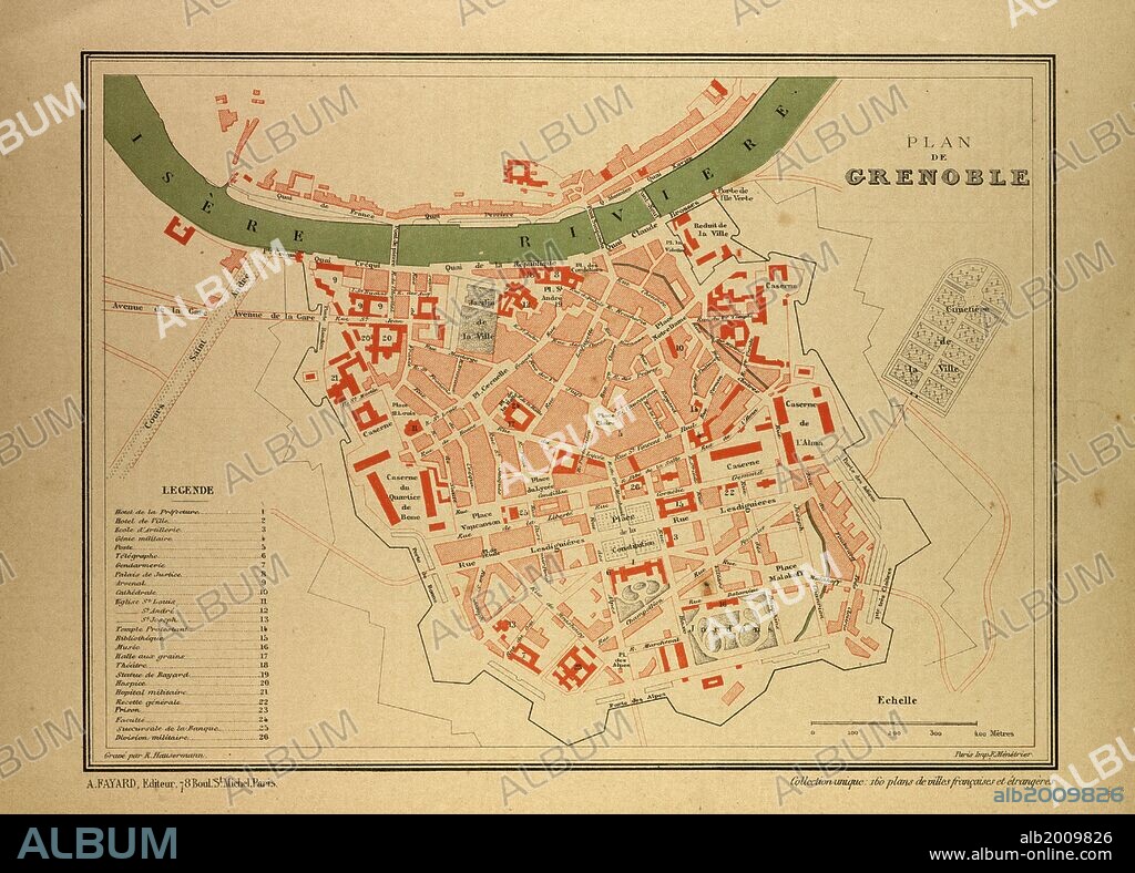 MAP OF GRENOBLE, FRANCE.
