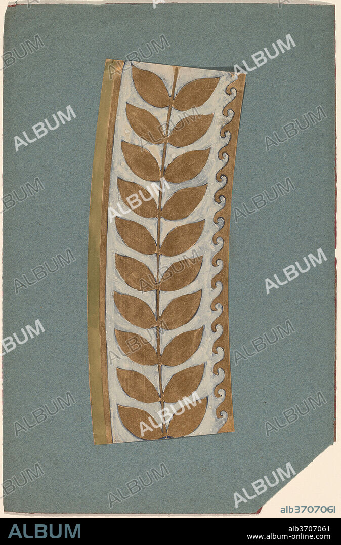CHARLES SPRAGUE PEARCE. Study for a Border Design. Dated: 1890/1897. Dimensions: sheet (irregular): 34.9 × 12.7 cm (13 3/4 × 5 in.)  mount: 46.3 × 30.1 cm (18 1/4 × 11 7/8 in.). Medium: gouache, gold paint, and graphite on blue wove paper.