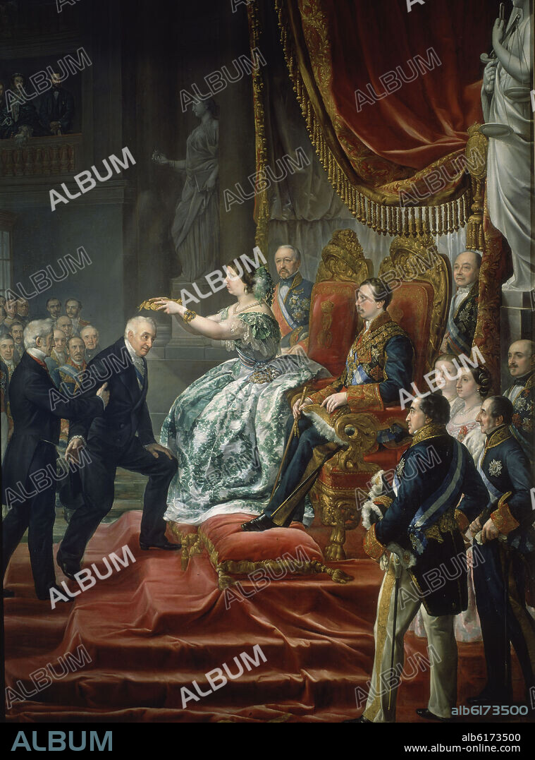 LUIS LOPEZ PIQUER (1802-1865). CORONACION DE DON MANUEL QUINTANA POR ISABEL II EN EL SALON DE SESIONES DEL SENADO 25/3/1855 - 1859 - L 4,20x5,61 - Nº INV 15 - DET - Co.