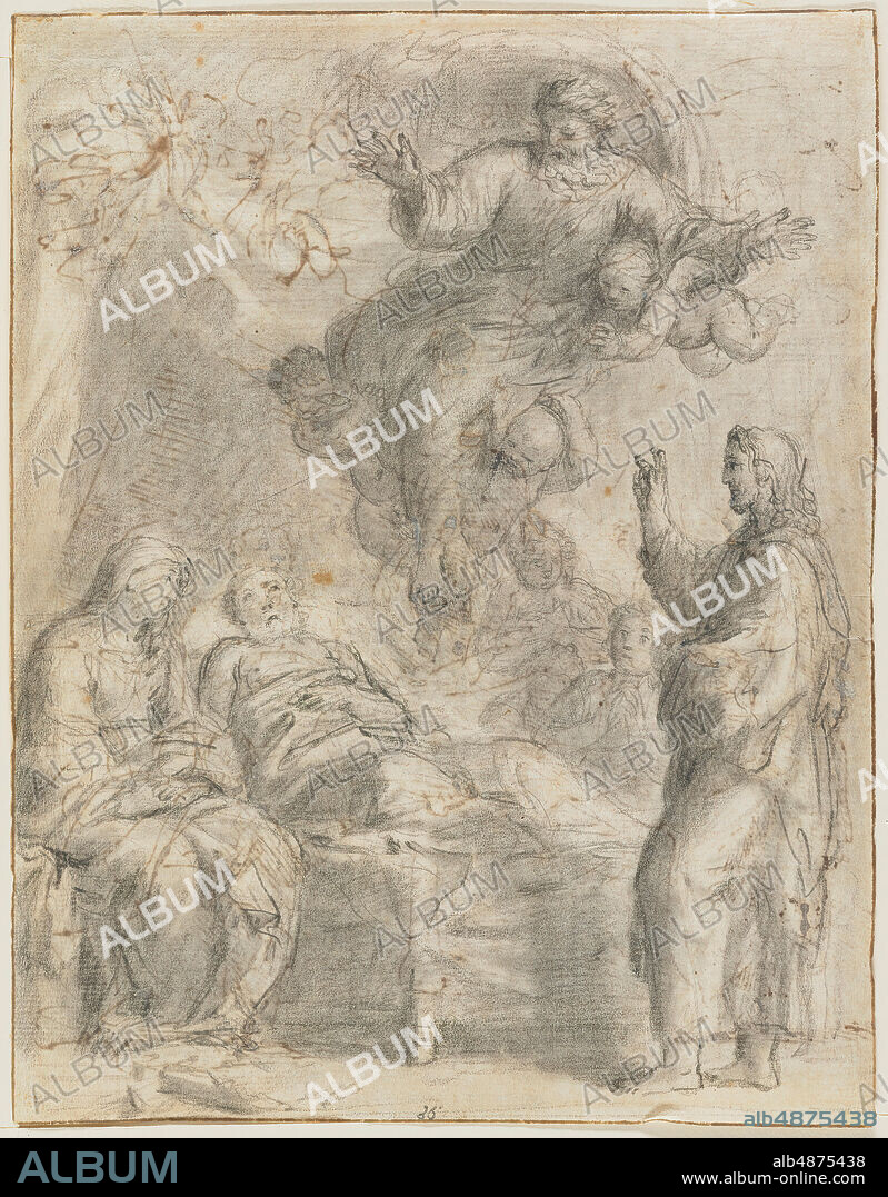Pietro Antonio de Pietri, Death of St. Joseph (recto), 1663-1716, black chalk on paper, 10 3/16 in. x 7 7/8 in. (25.9 cm. x 20 cm.).